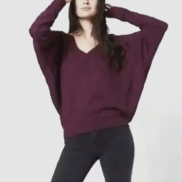 Free People Santa Clara Thermal Long Sleeve Oversized V Neck Top Mulberry Size L - Picture 8 of 9